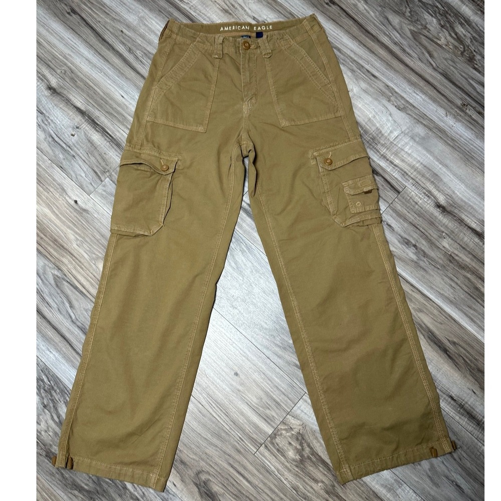 American Eagle Baggy Jogger Cargo Wide Leg Pants Tan Size 4 Regular